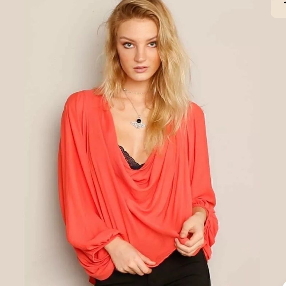 Free People Solid Cowling Around Top Coral NWT